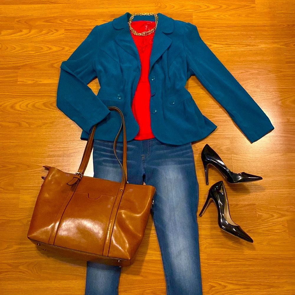 Banana Republic teal micro-suede like blazer jacket